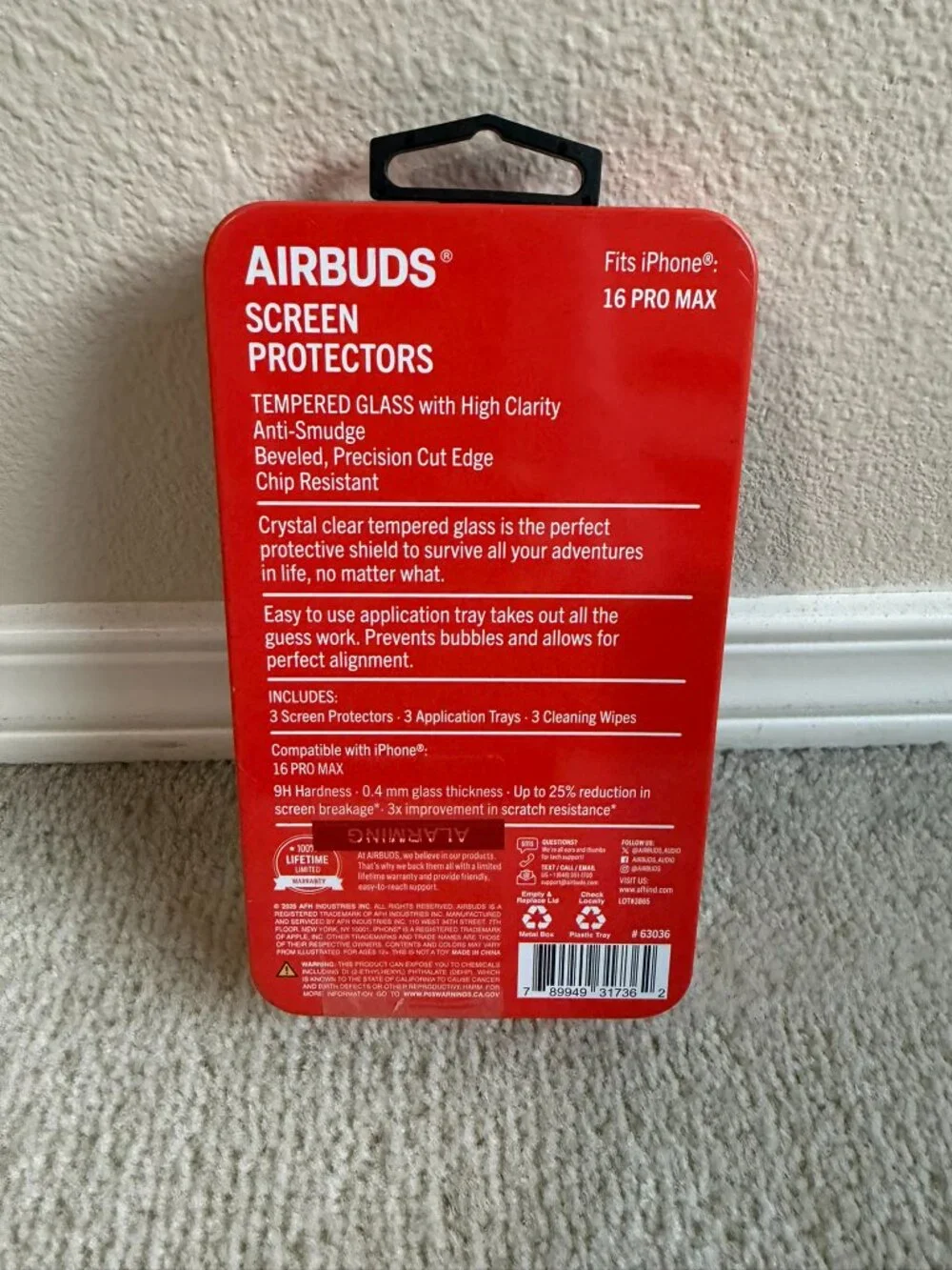 Airbuds 2 Screen Pack Protectors tempered glass for the iPhone 16 Pro Max